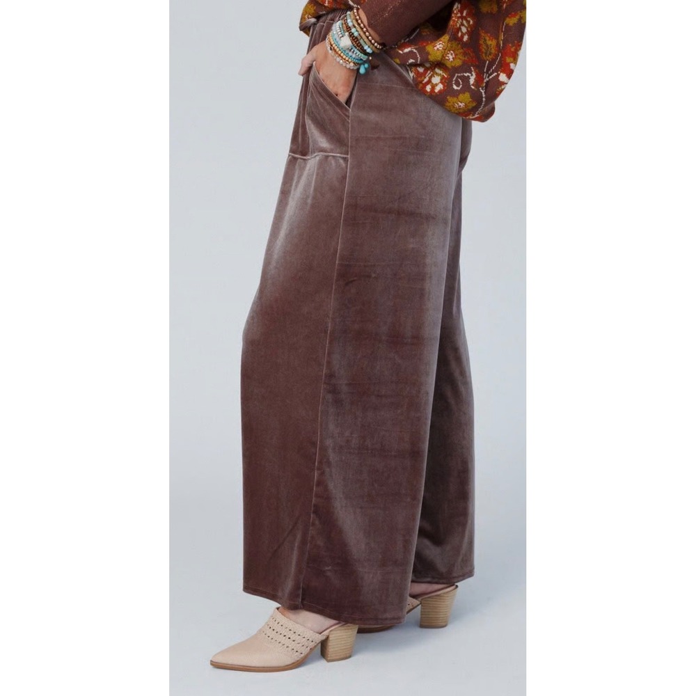 Three Bird Nest Relaxing Robin Velvet Wide Leg Pant NWT Medium Coco - Picture 2 of 7